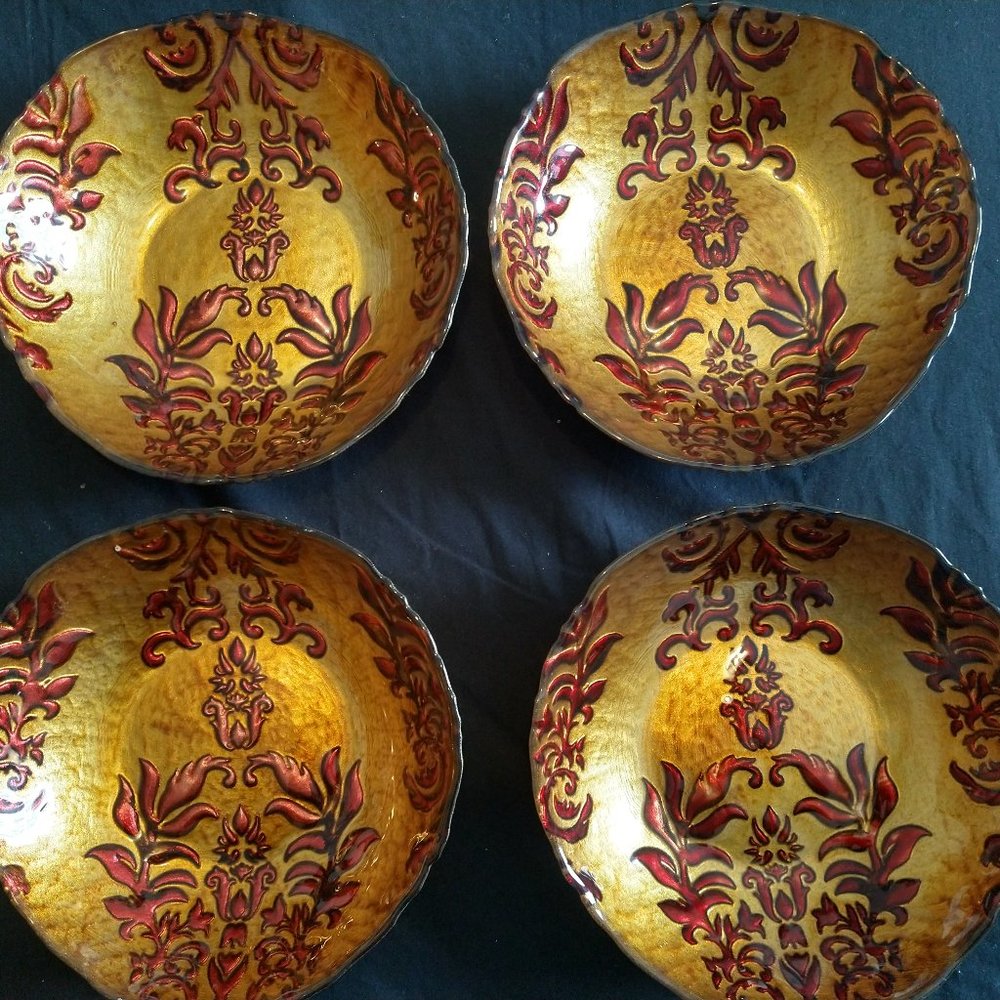 Damask Gold & Red glass bowls